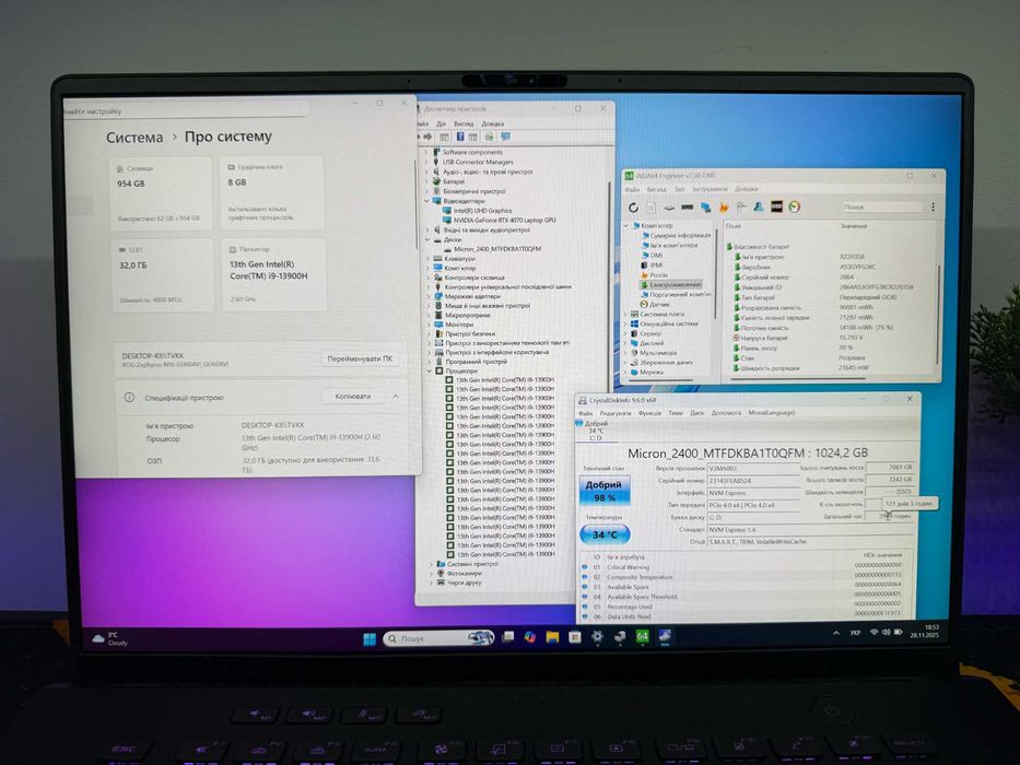 як новий Asus rog zephyrus M16, rtx4070, i9-13900, 1tb, 32gb, 240 hz