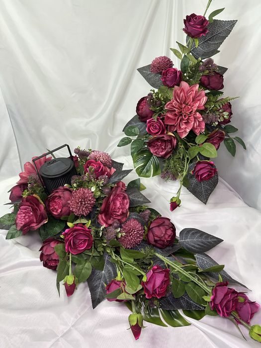 Kompozycja nagrobna z LAMPIONEM komplet wiązanka bukiet na cmemtarz