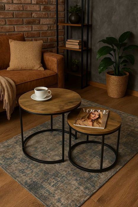 NOWY Stolik Kawowy Okrągły Ława Rozkładana Do Salonu Czarny Drewniany