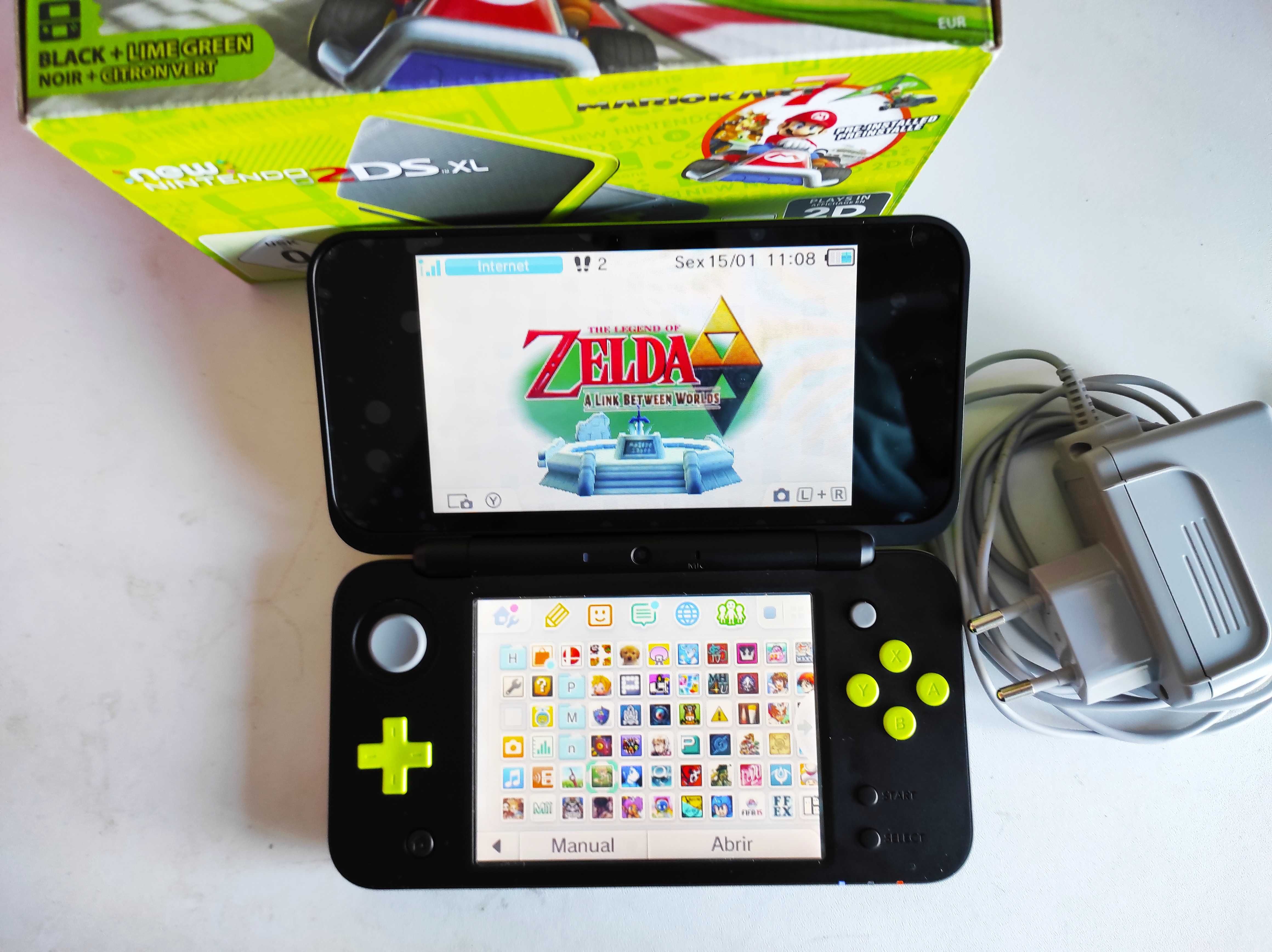 New Nintendo 2DS XL Desbloqueada - Cartão 128 GB - Verde Limão