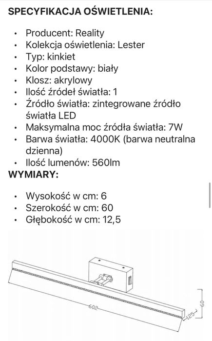 Nowa lampa kinkiet LED biala regulowana scienna