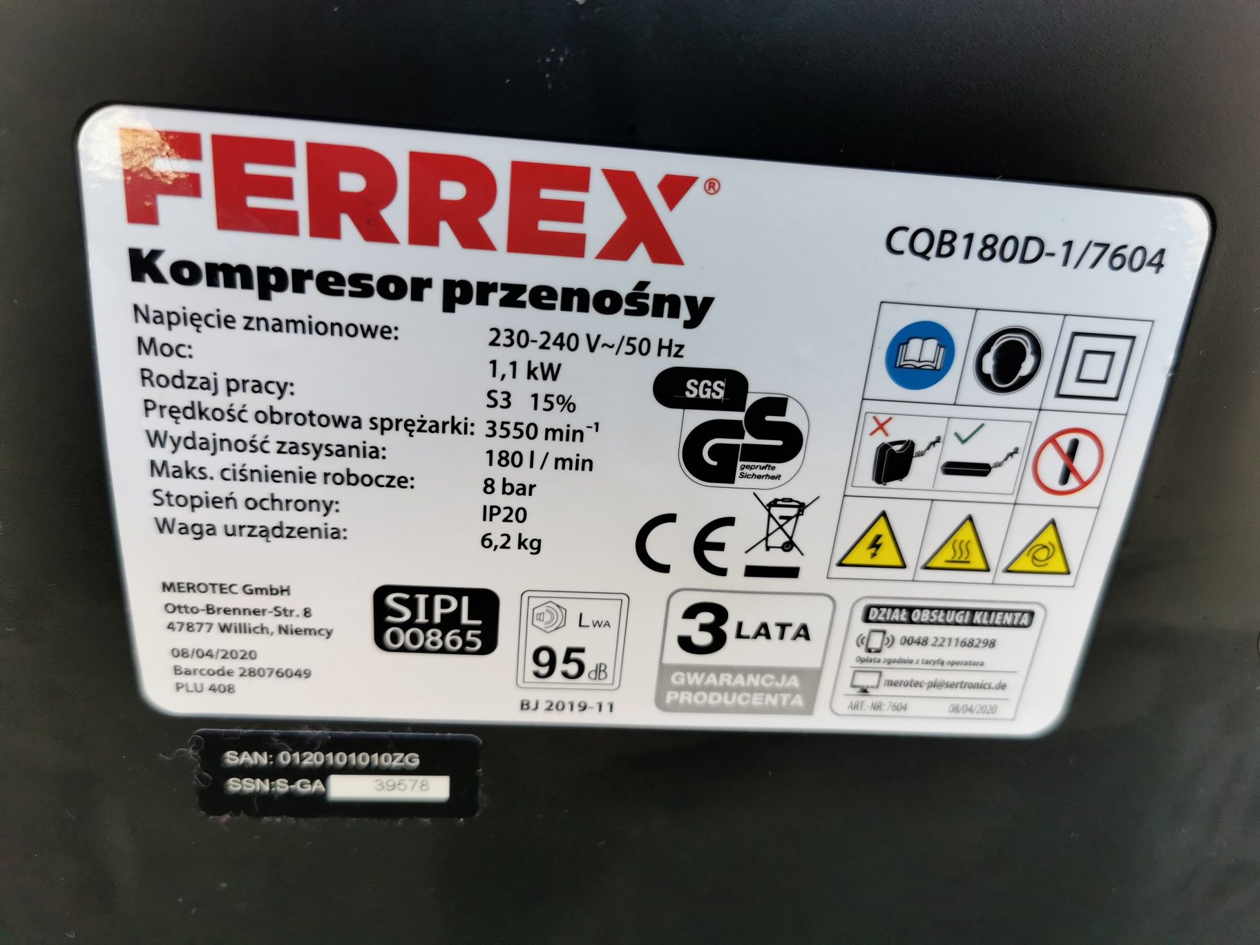 kompresor przenośny Ferrex nowy