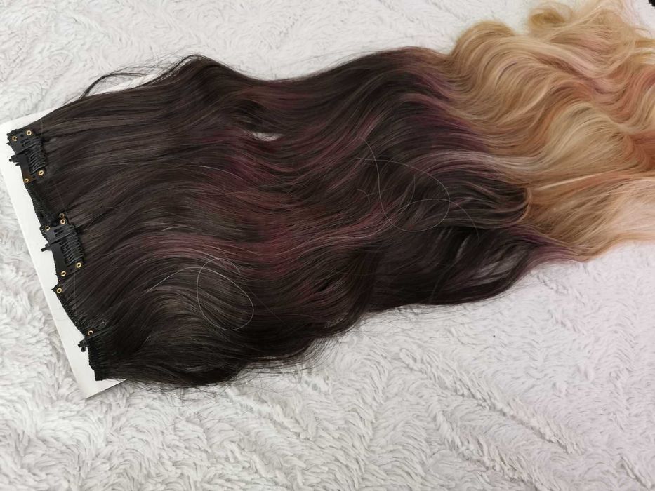 Doczepiane włosy clip in 65 cm ombre brąz blond