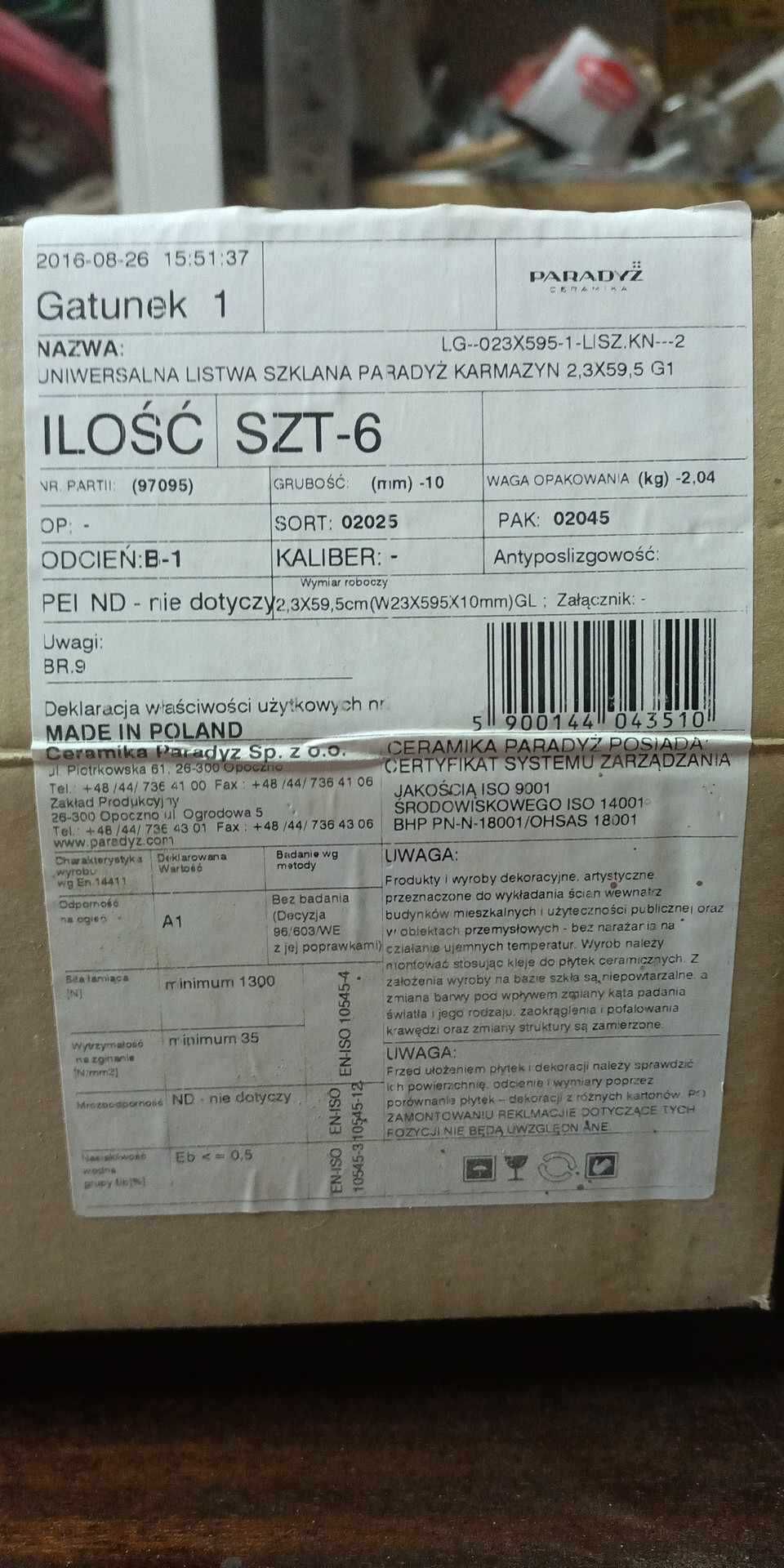 Listwa ścienna Paradyż 2,3×60 Karmazyn