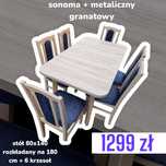 Nowe: Stół rozkładany i 6 krzeseł, OD RĘKI, sonoma + metaliczny granat