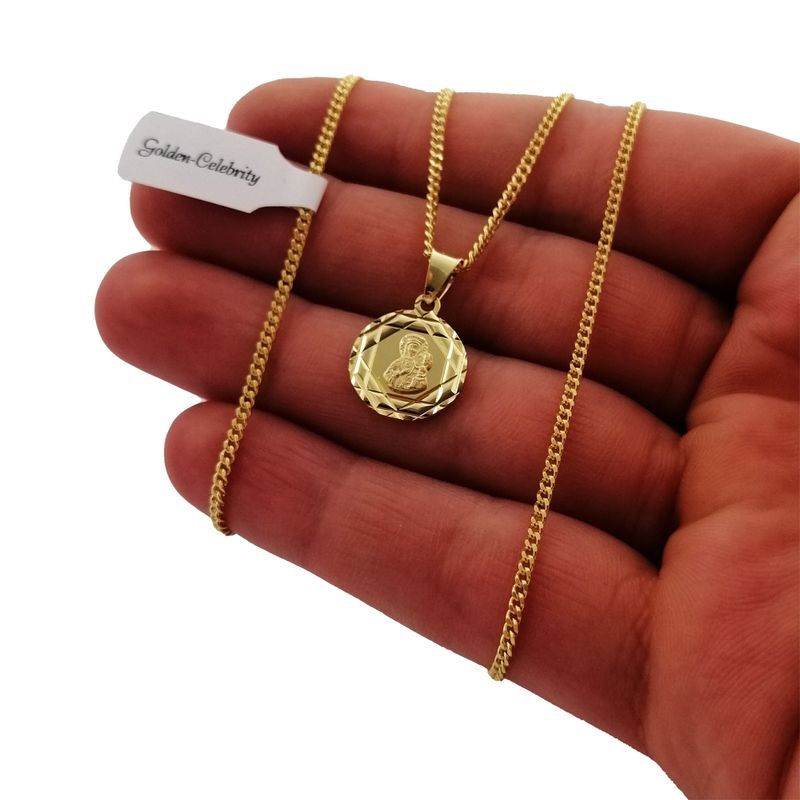 Złoty Łańcuszek Pancerka + Medalik Matka Boska 925/585/14k + Grawer Ch