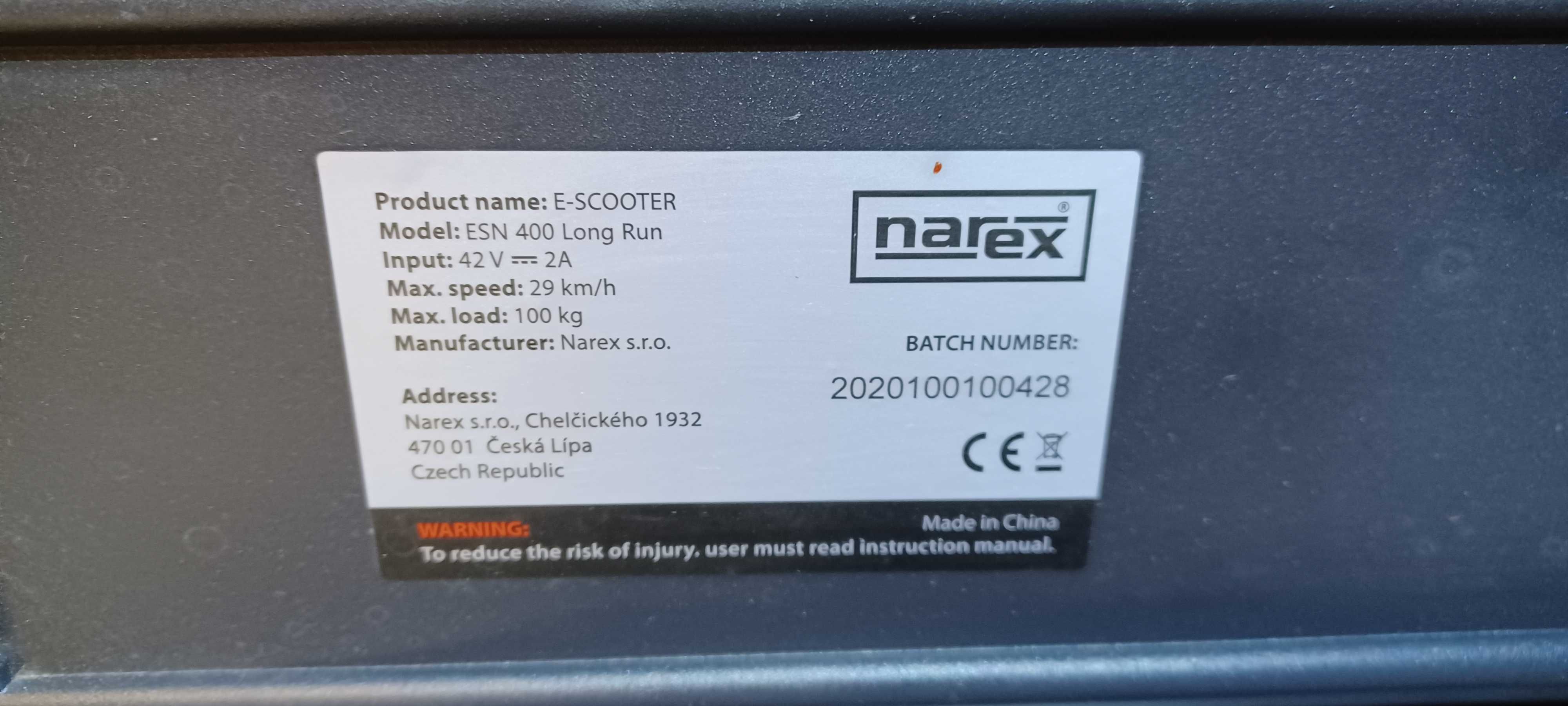 Hulajnoga Narex E-Scooter Esn 400 Long Run Czarny