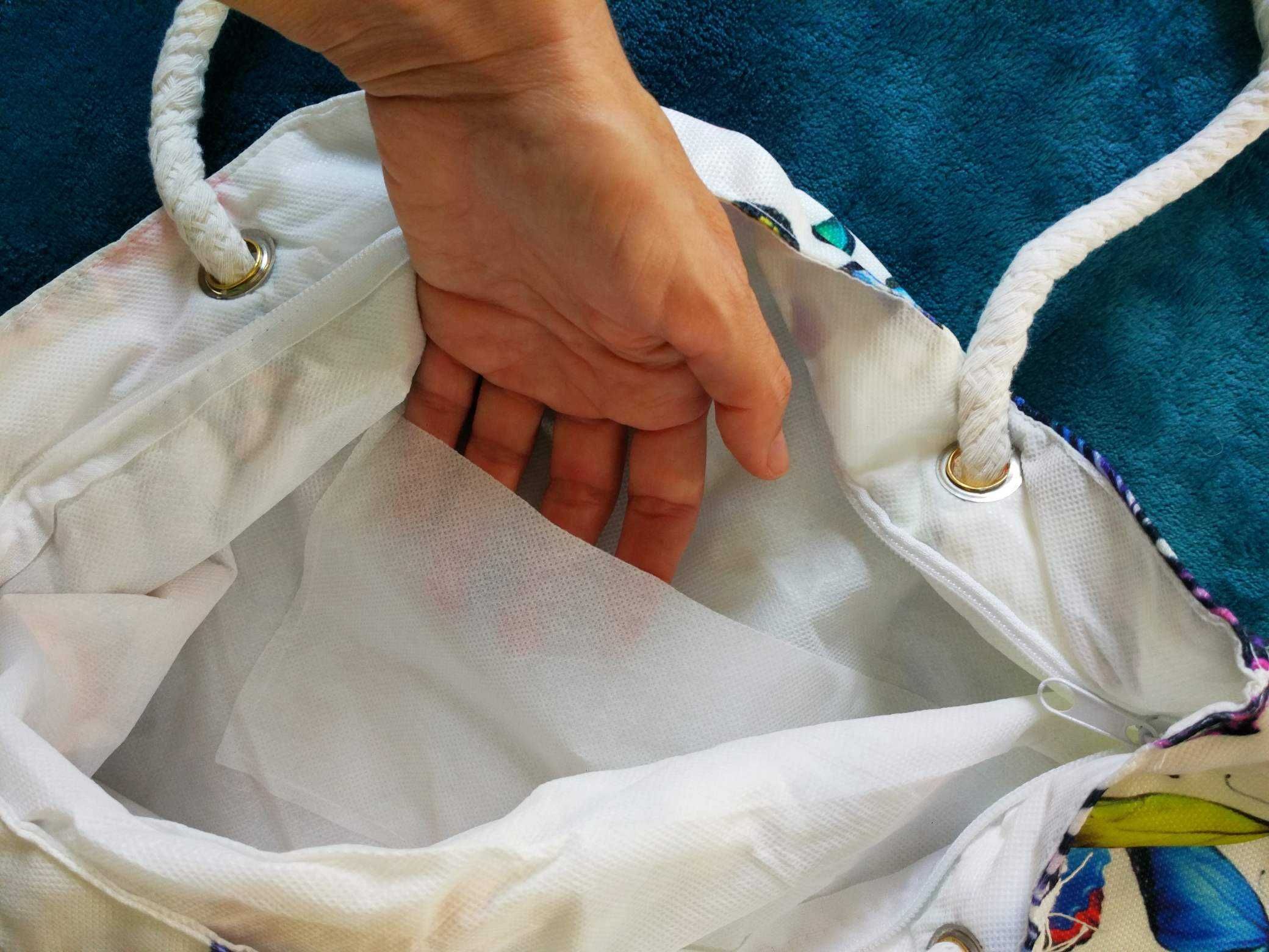 Torebka zakupowa torba plażowa biala motyle grube sznurkowe naramki