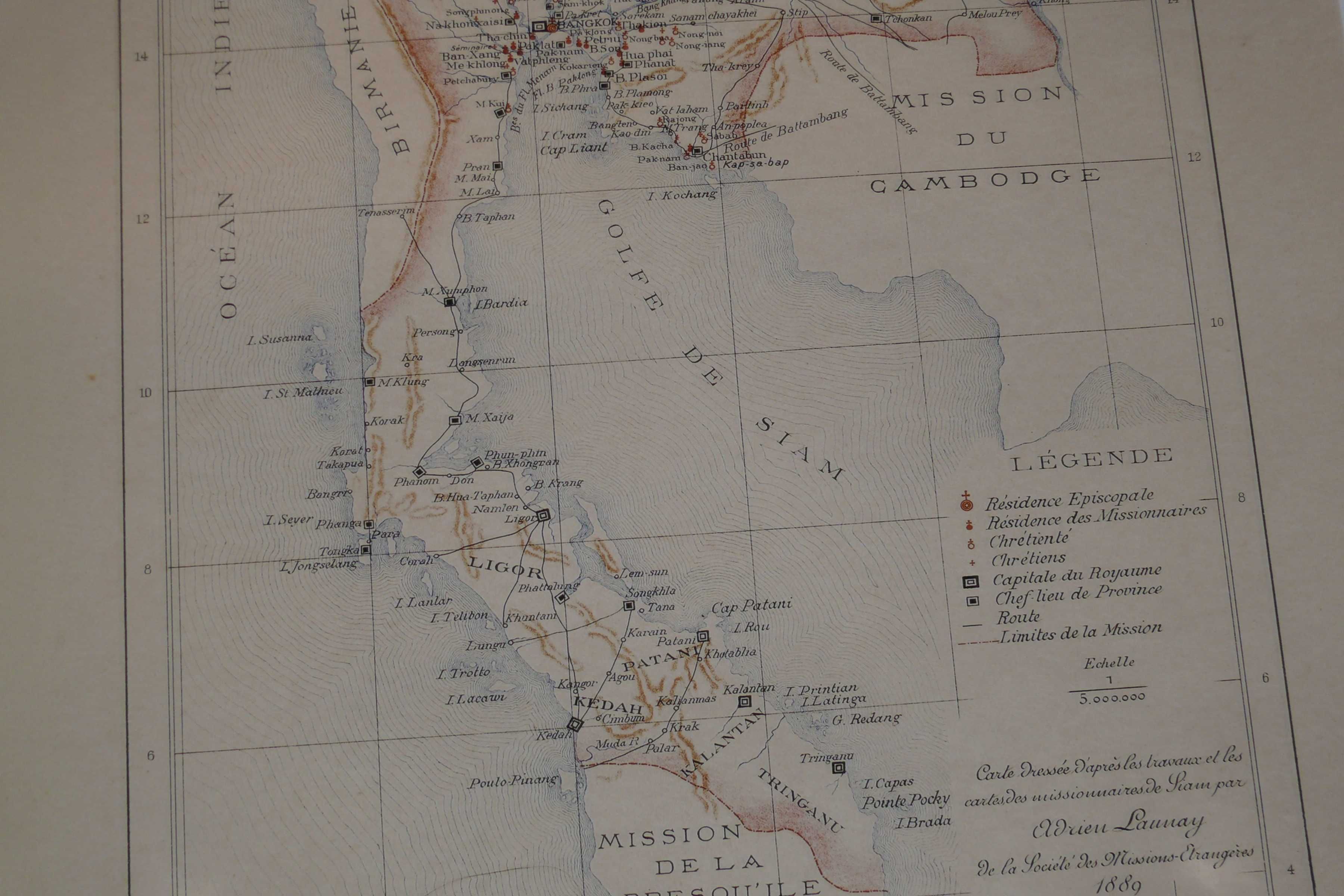 Mapa da Tailandia - Siam 1889