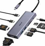 AMZJP Hub USB-C 9w1 – HDMI 4K, VGA, USB-C, PD 100W, audio, SD/TF, USB