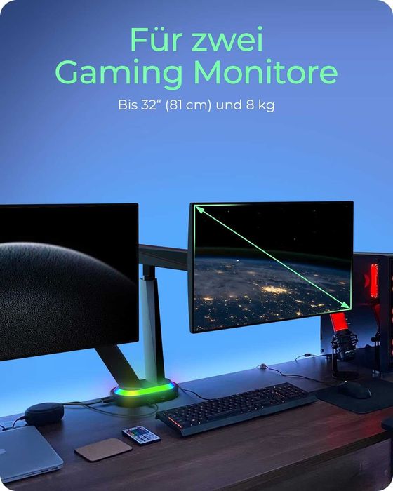 Тримач ігрового монітора ICY BOX з RGB-підсвічуванням для 2 моніторів