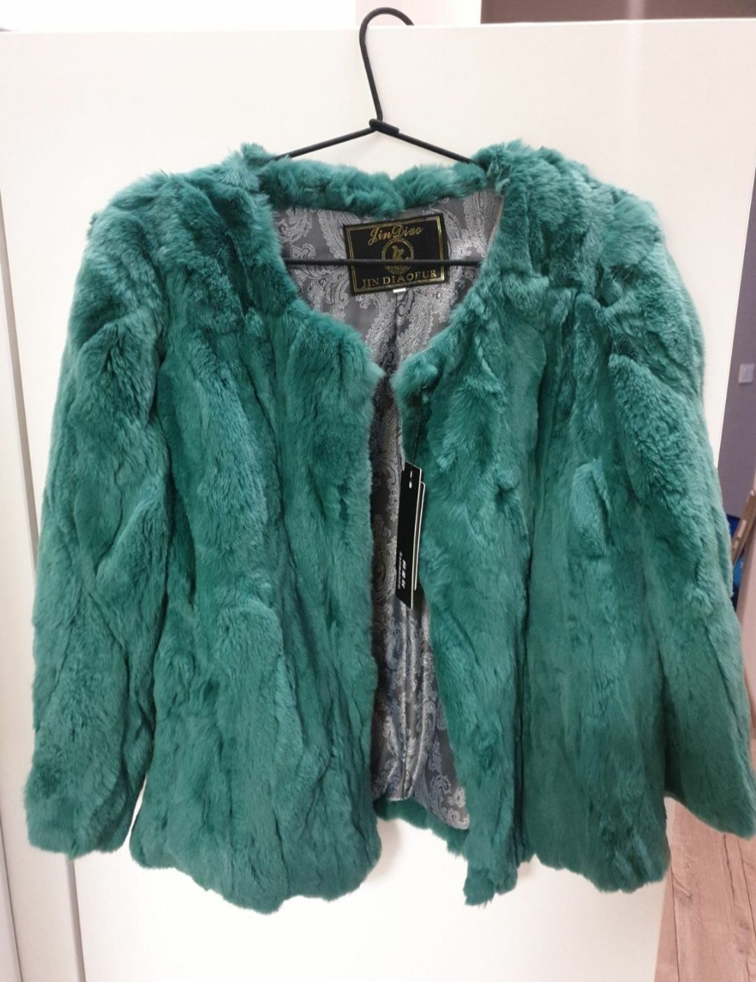 Женская меховая куртка, натуральный мех кролика, изумрудный цвет