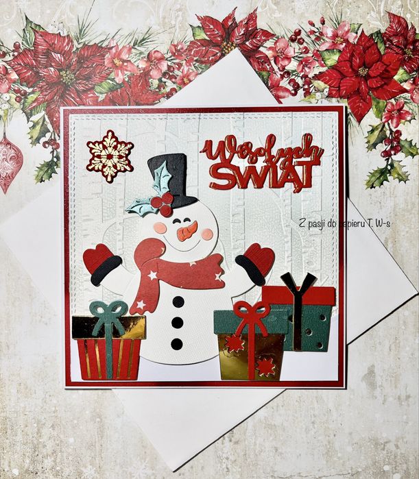 Kartka z kopertą  Bałwanek świąteczna ręcznie robiona