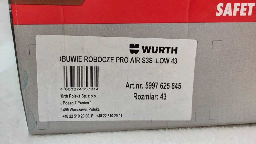 Obuwie robocze buty bhp Wurth Pro Air S3S low 43