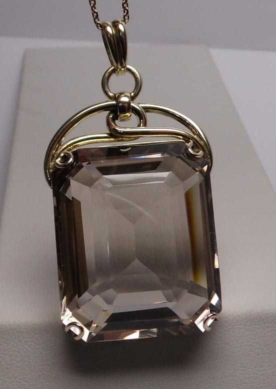 Art deco okazały kwarc dymny 92,5 ct. Srebro złocone.