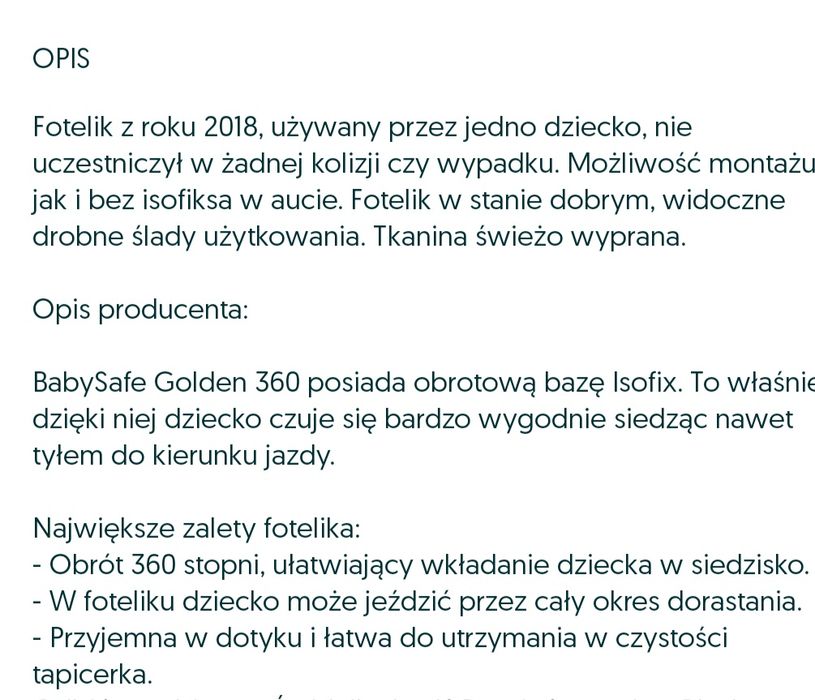 Fotelik samochodowy BabySafe Golden 360