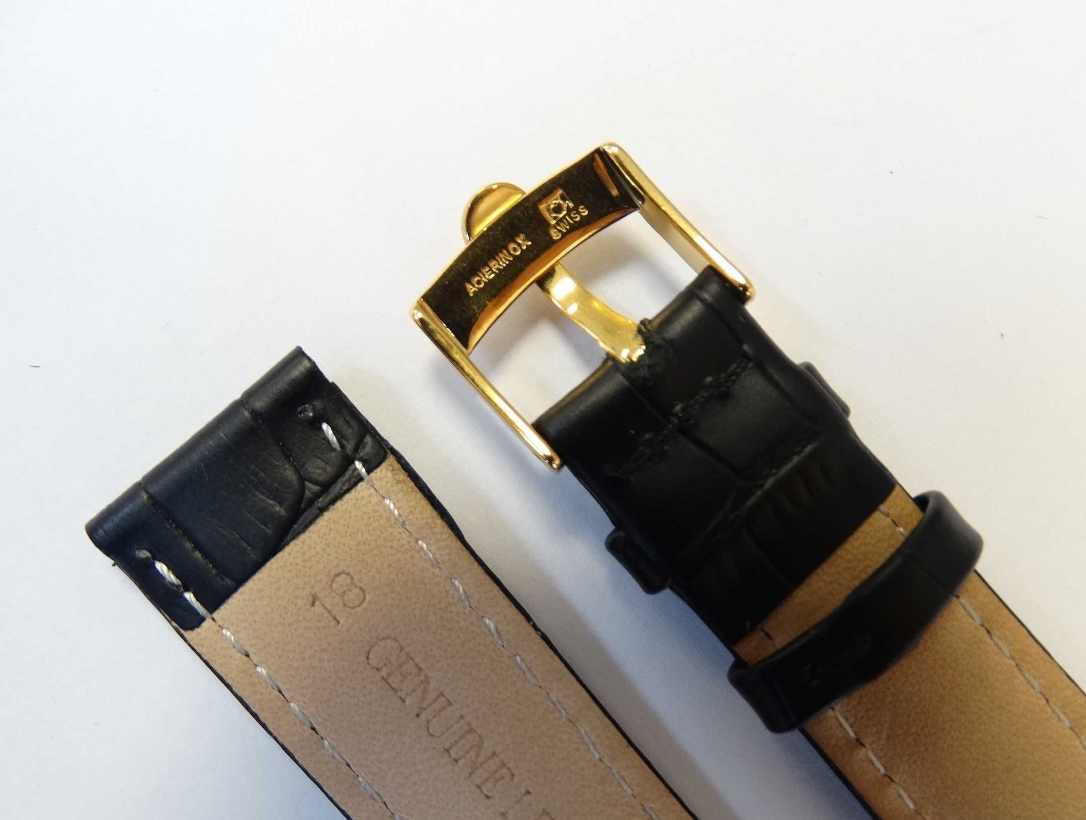 Czarny pasek skórzany 18mm 20mm do zegarka Omega klamra srebrna złota