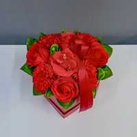 Flowerbox serduszko z kwiatów mydlanych - walentynki - róże
