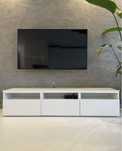 Szafka komoda biała Besta Ikea pod tv z szufladami + szklany blat