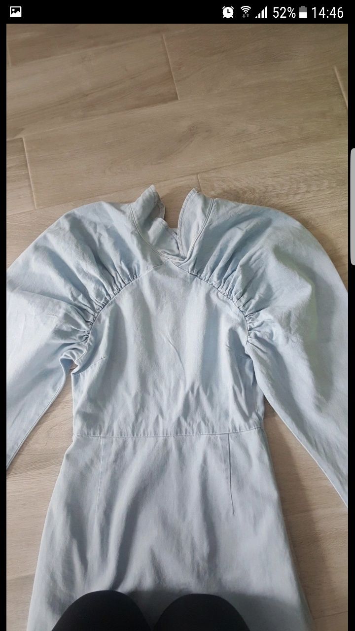 Sukienka NA-KD 32 bufki jeansowa dsins
