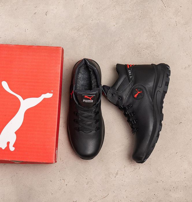 Новые мужские ботинки на зиму теплые, кожаные Puma кроссовки с мехом