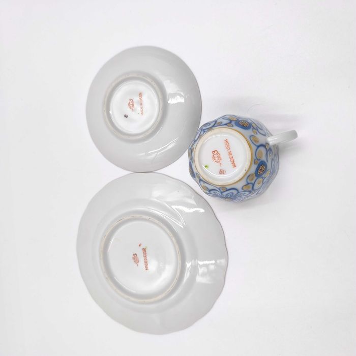 Łomonosow Trio Filiżanka Podstawek Spodek Talerzyk Porcelana Kobalt