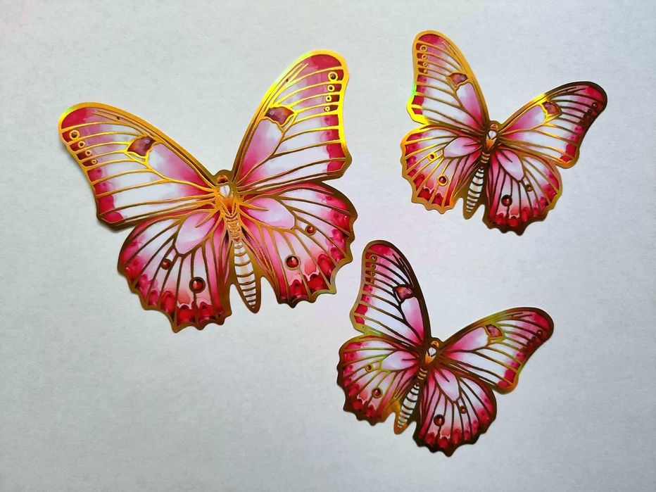Naklejki Motyle 3D Mieniące Kolorowe 12 szt Złote Różowe Białe Ozdoba