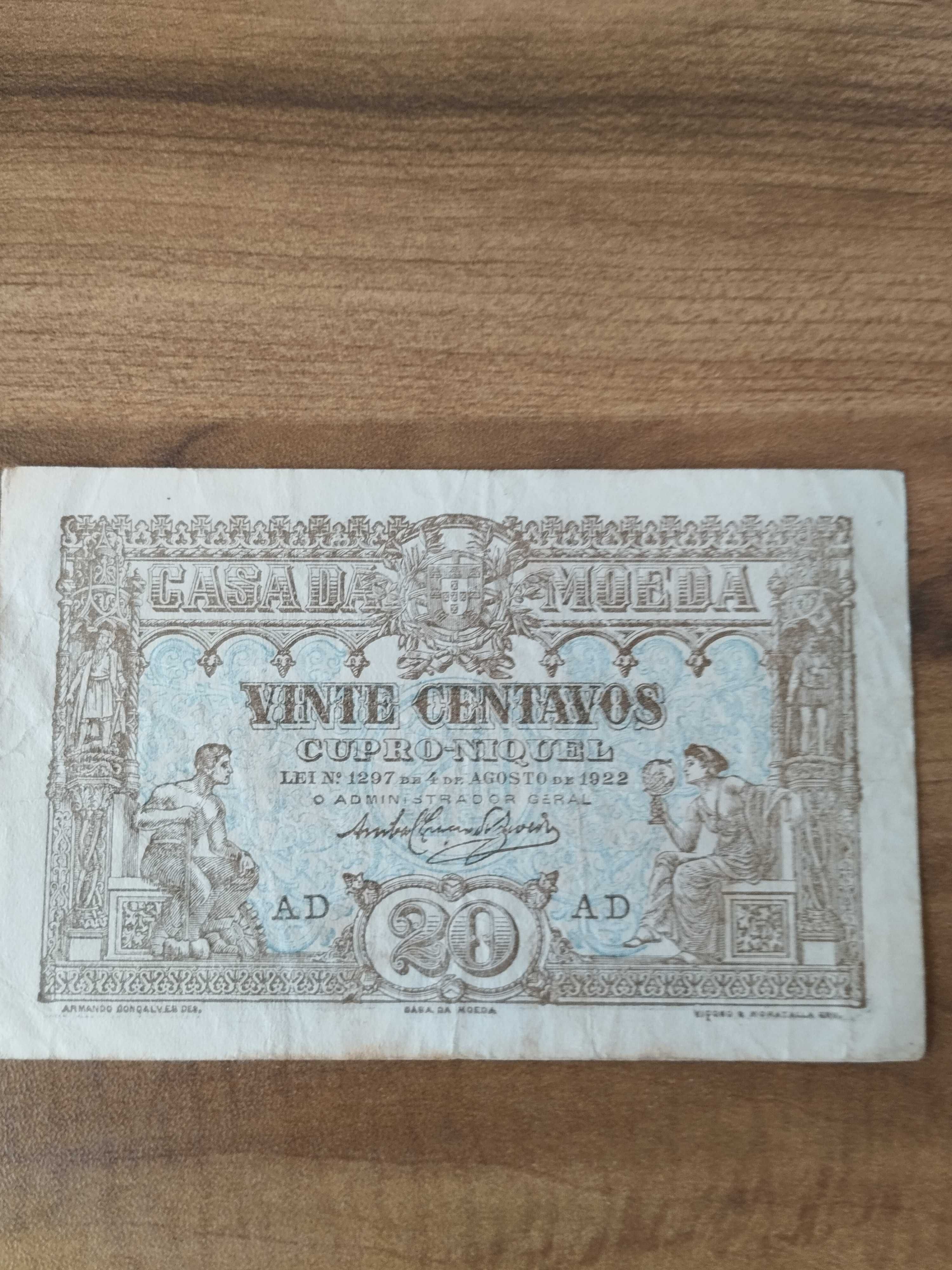 Cédula Oficial Casa da Moeda 20 centavos 1922