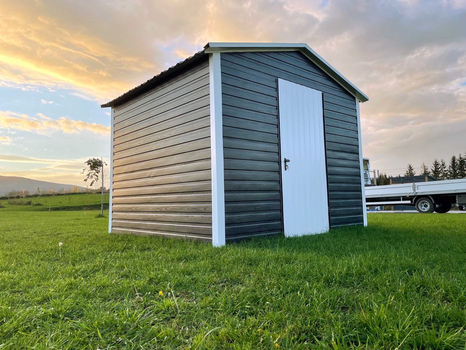 Metalowy domek ogrodowy, altanka 3x3 - kolor antracyt drewnopodobny