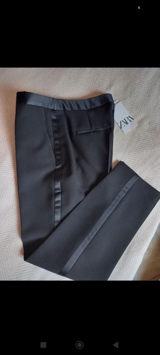 Eleganckie spodnie Zara L/xl wstawki atłasowe