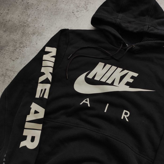 MĘSKA Bluza z Kapturem Bawełna Nike AIR Max Duże Logo Czarna Nadruk