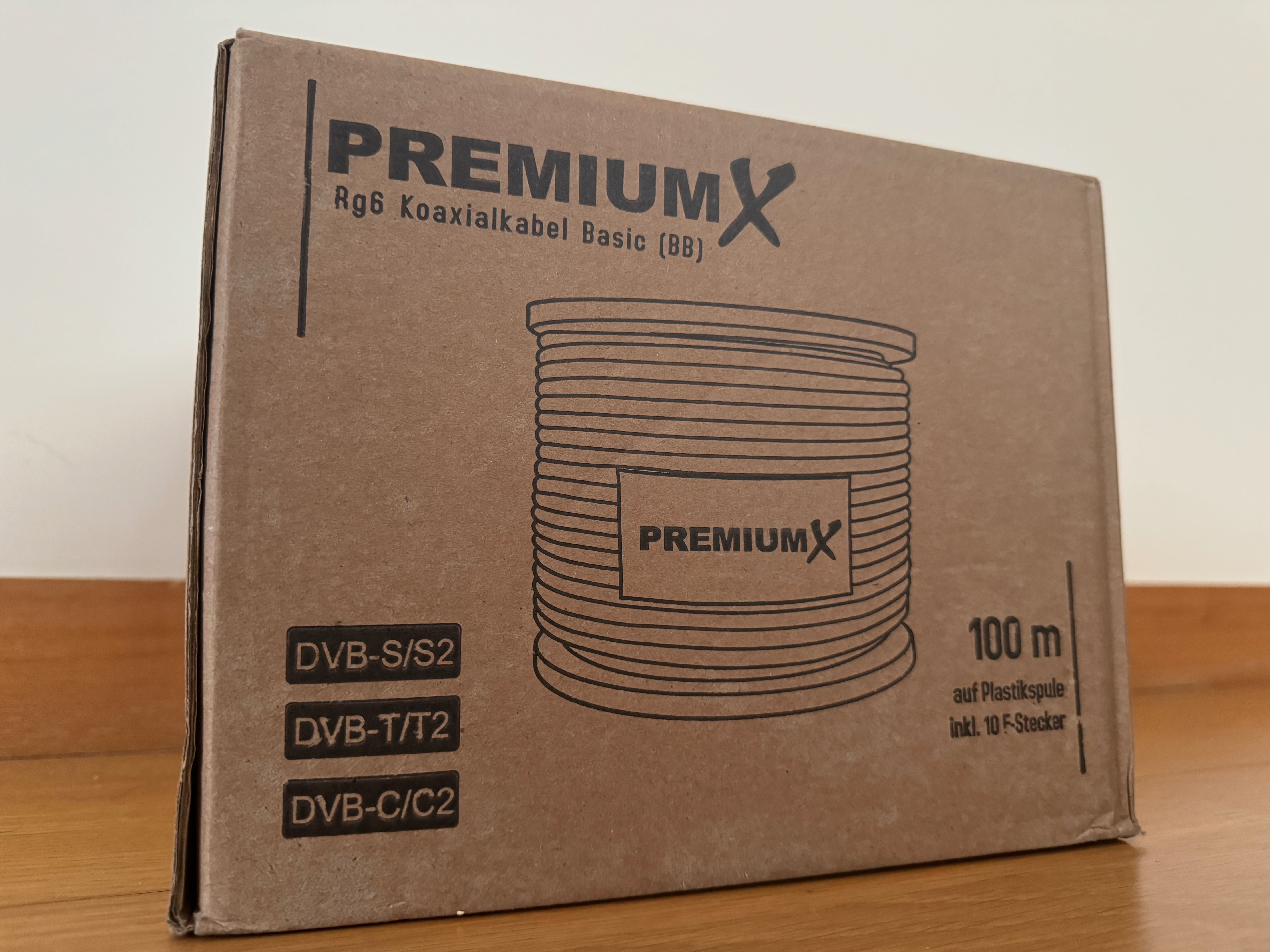 Cabo coaxial - Premium X 100 m +  10x F-Connector - NOVO