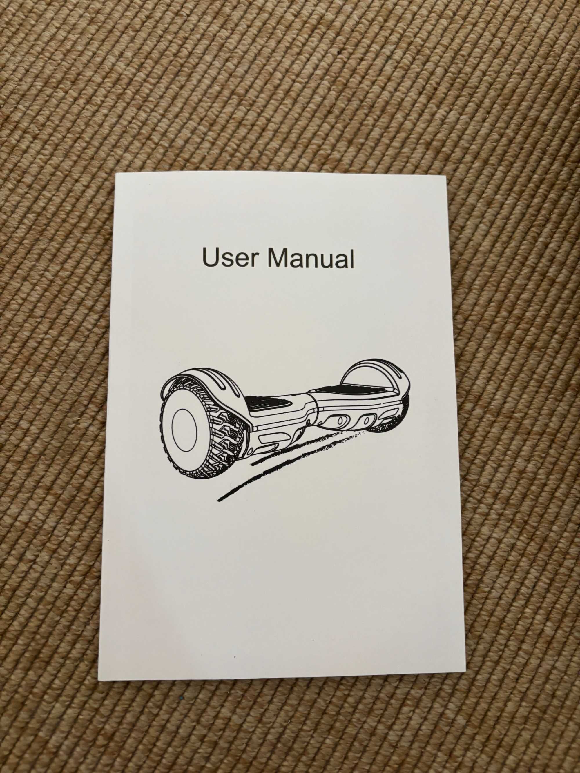 Hoverboard com luzes LED, manual de instruções, sem carregador
