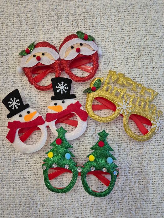 Okulary Świąteczne Różne Wzory 4 sztuki Boże Narodzenie Impreza