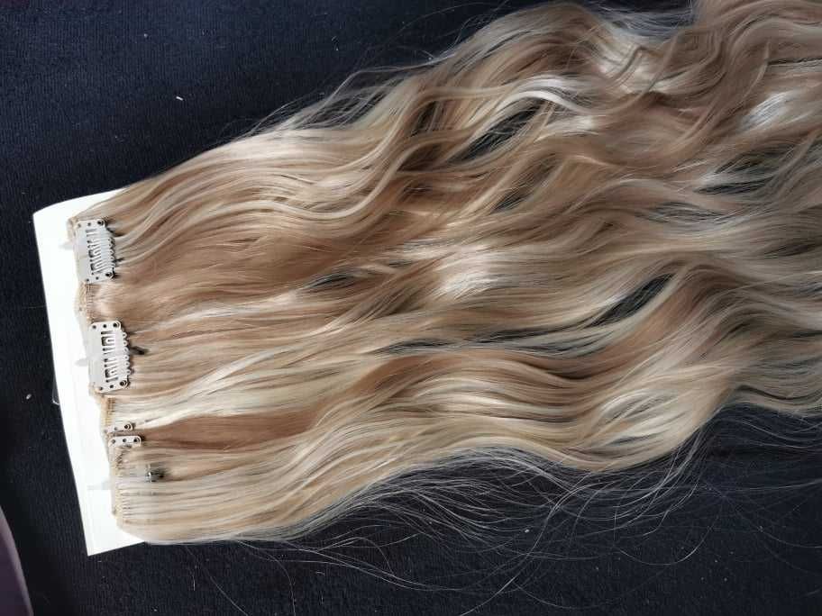 Doczepiane włosy clip in 65 cm pasma blond