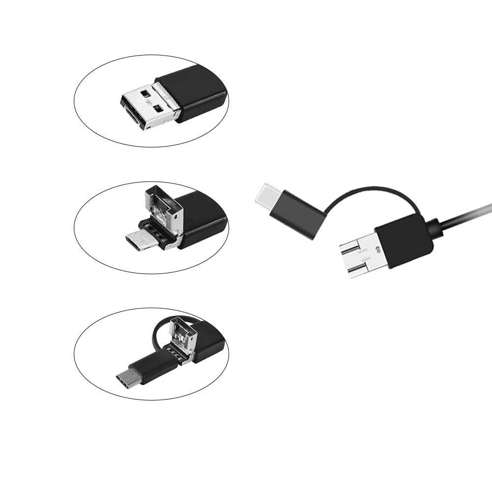 Жесткий эндоскоп-бороскоп 10 метров 3в1: Micro-USB/USB-C/ЮСБ ПК 1200р