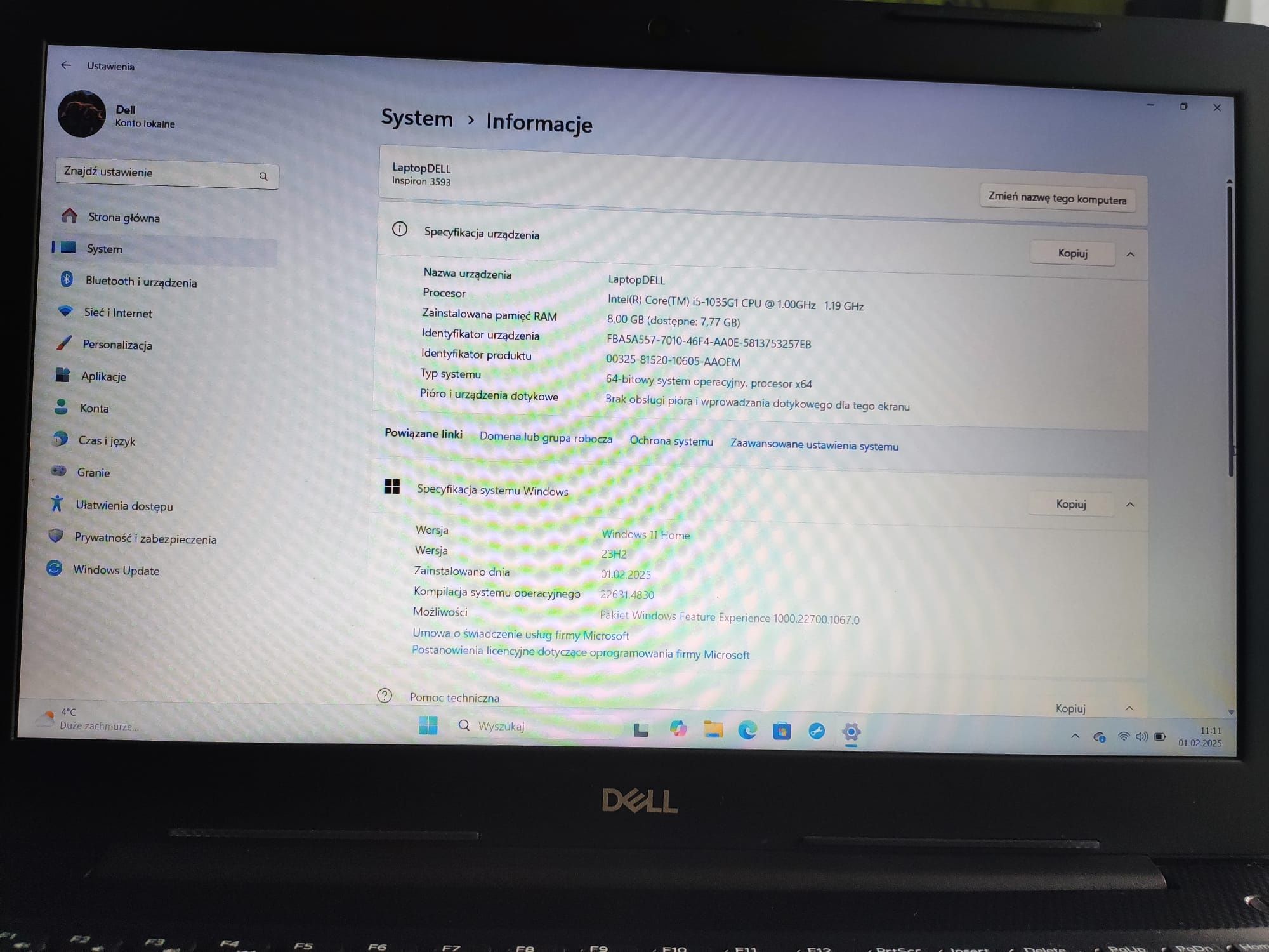 Laptop Dell 256gb Dysk SSD Win 11