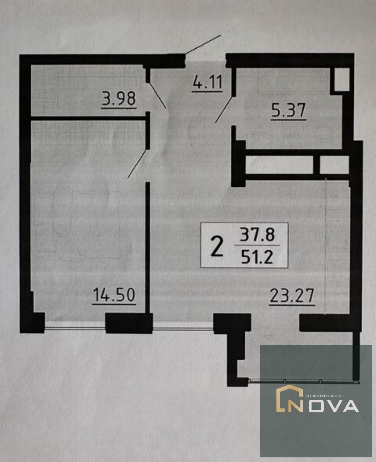 Продаж 2-кім.квартири 51.2 м² біля Центру