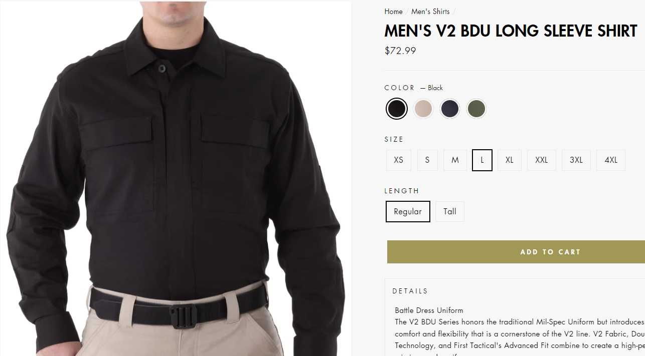 Тактична сорочка First MEN'S V2 BDU LONG SLEEVE SHIRT. Розмір L.
