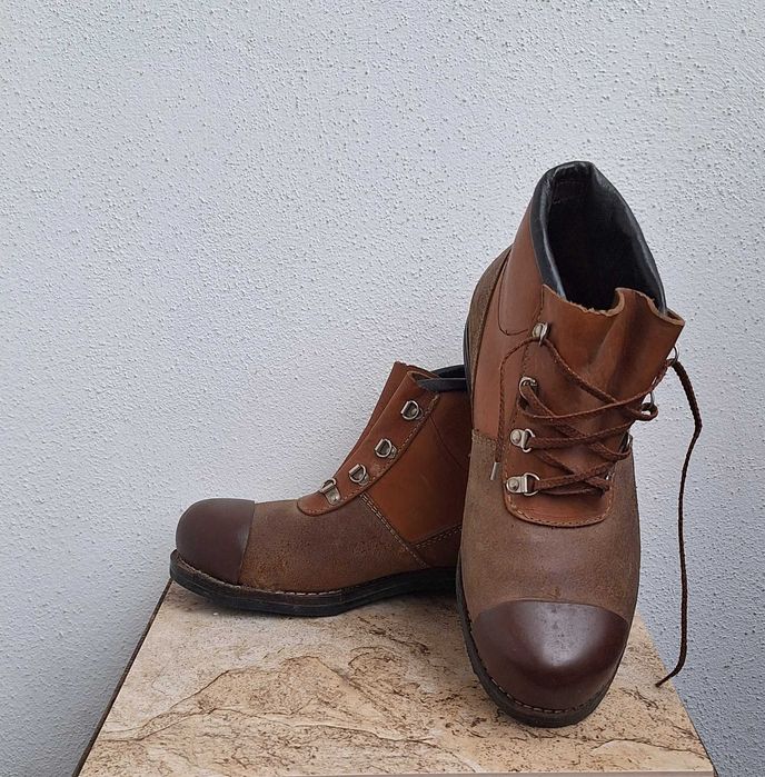 Vintage nieużywane skórzane buty robocze blacha ochronna olejoodporne