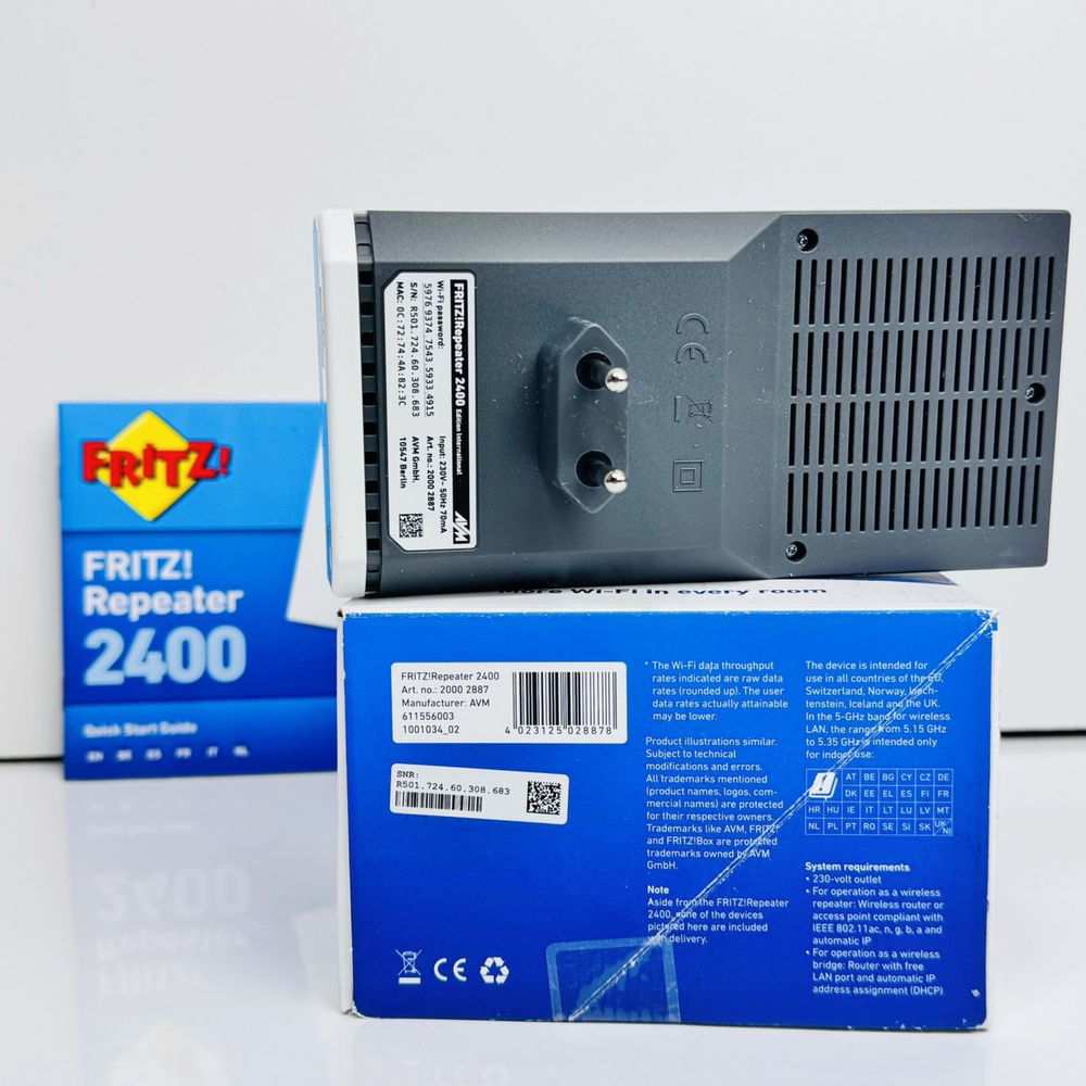 Підсилювач сигналу/мережі Wi-Fi 5 Ретранслятор AVM FRITZ Repeater 2400