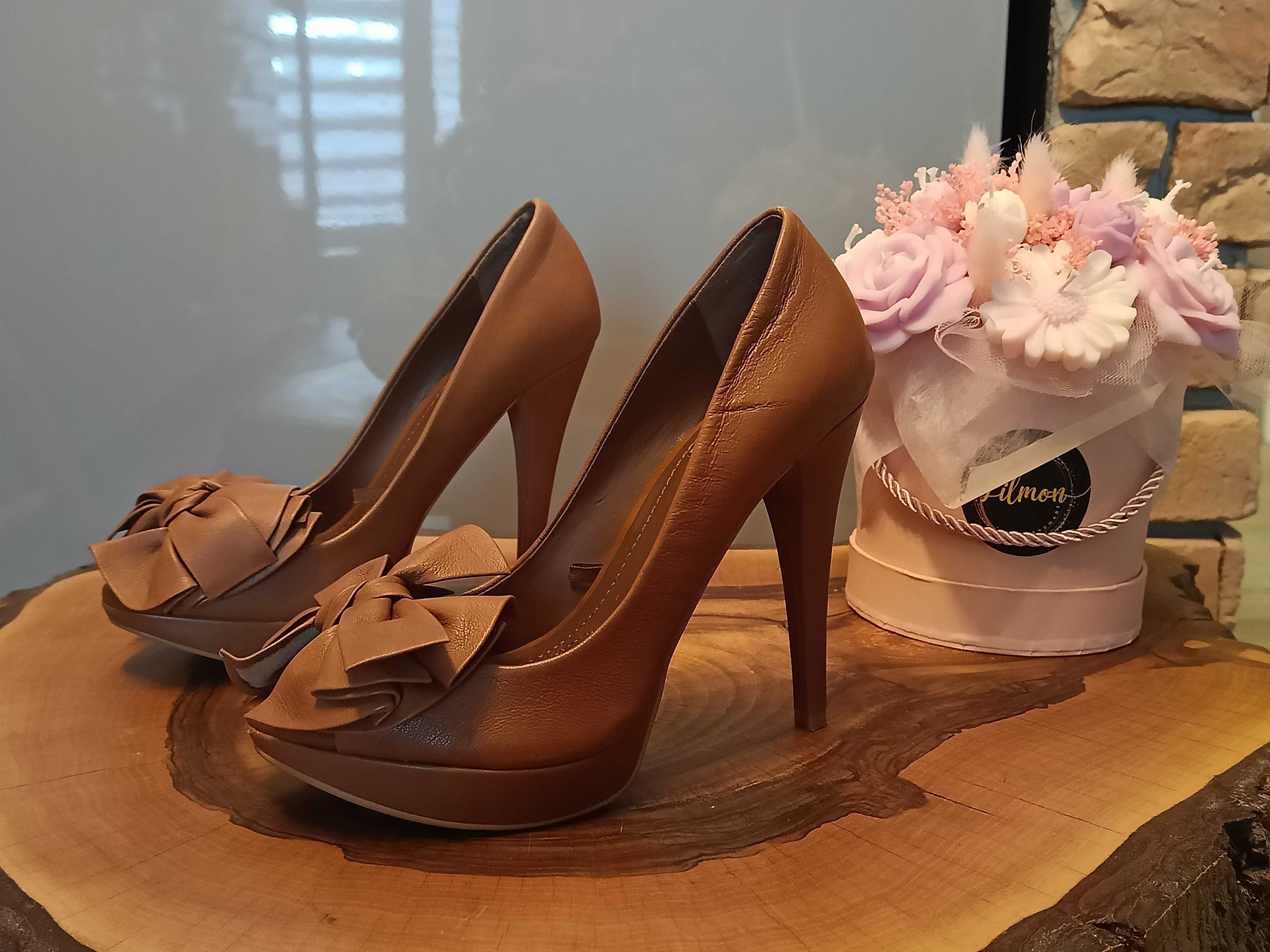 Zara czółenka platformy skóra naturalna 36