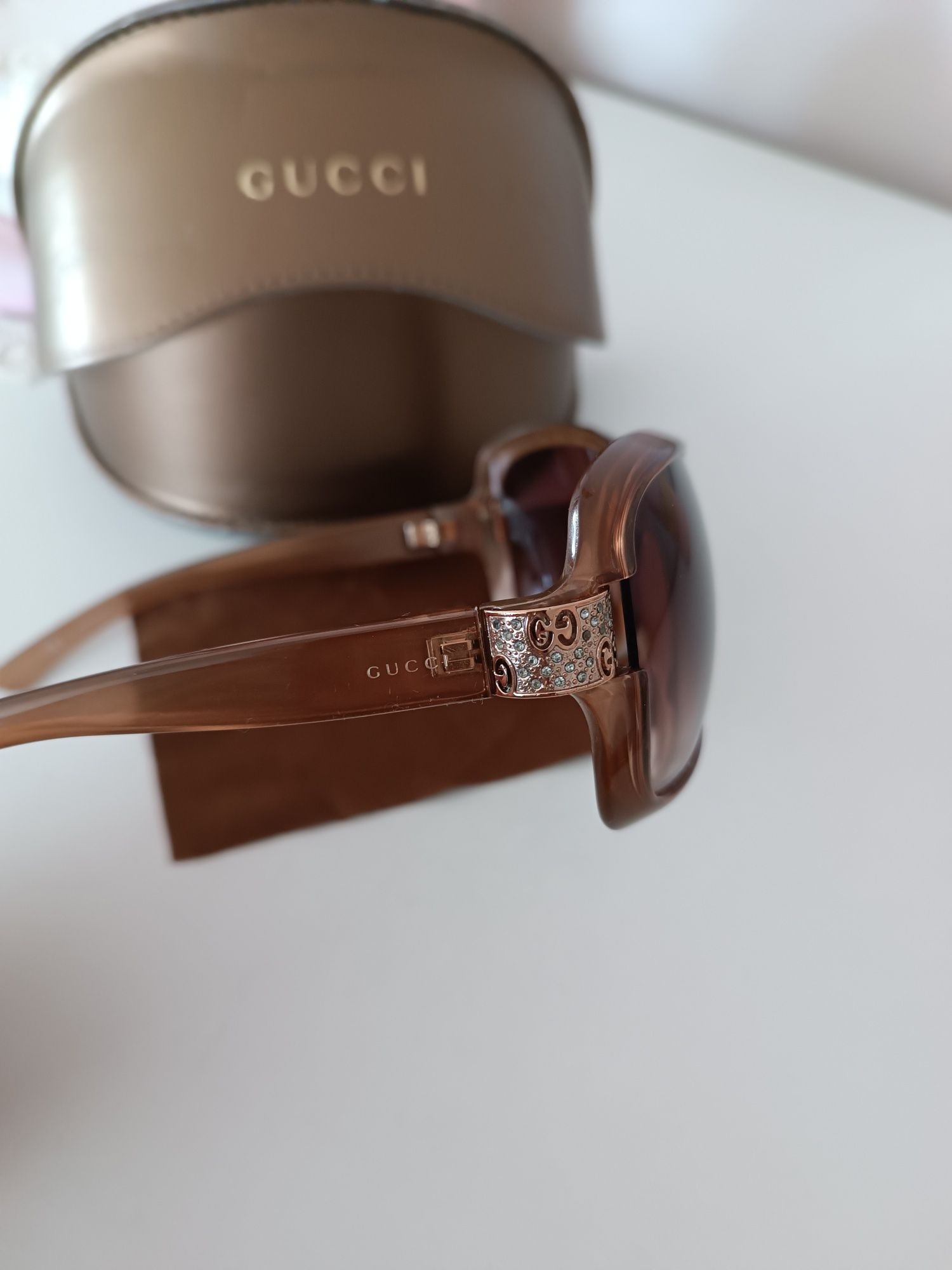 Okulary przeciwsłoneczne oryginalne Gucci brązowe z etui