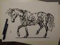 Rysunek - koń - cienkopis, brystol 500x347 250 g/m2