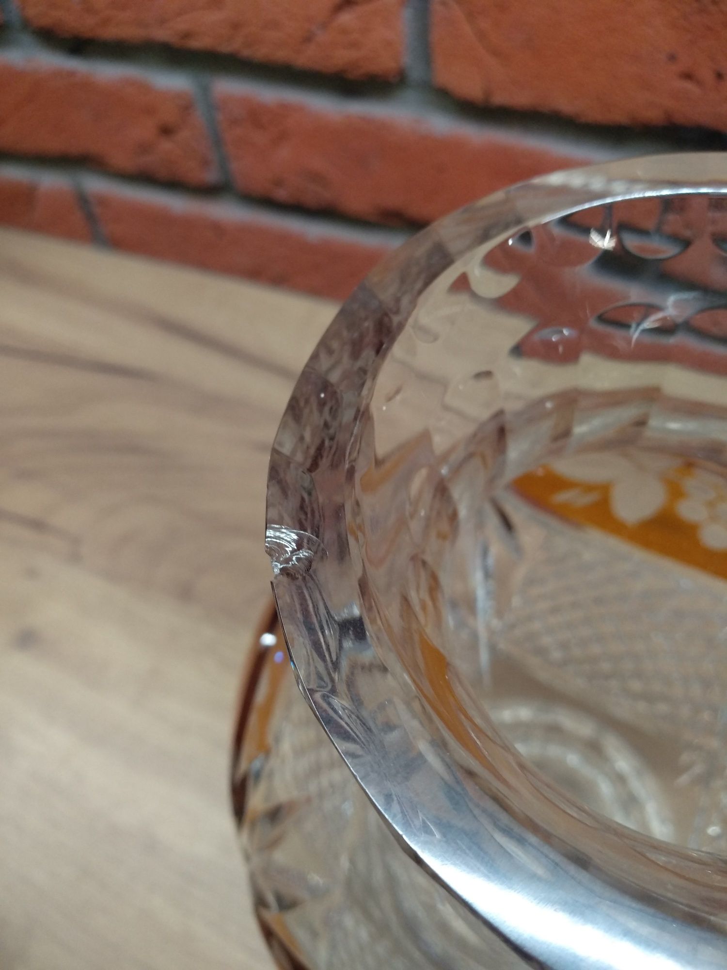 PRL stary duży wazon kryształowy kryształ kolorowy brązowy