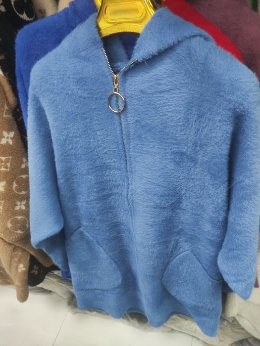 Płaszcz alpaka jeans kaptur suwak