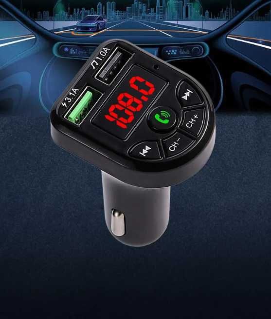 NOWY Transmiter FM Bluetooth USB TF-Card Zestaw głośnomówiący