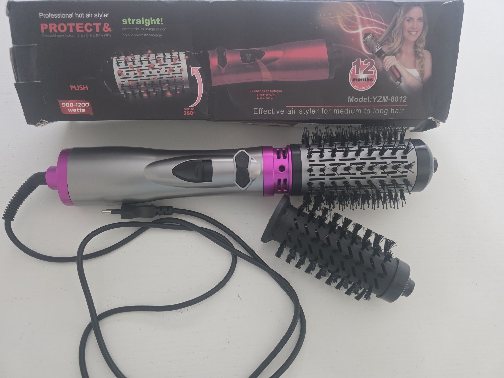 Secador de cabelo rotativo, 2 escovas, novo