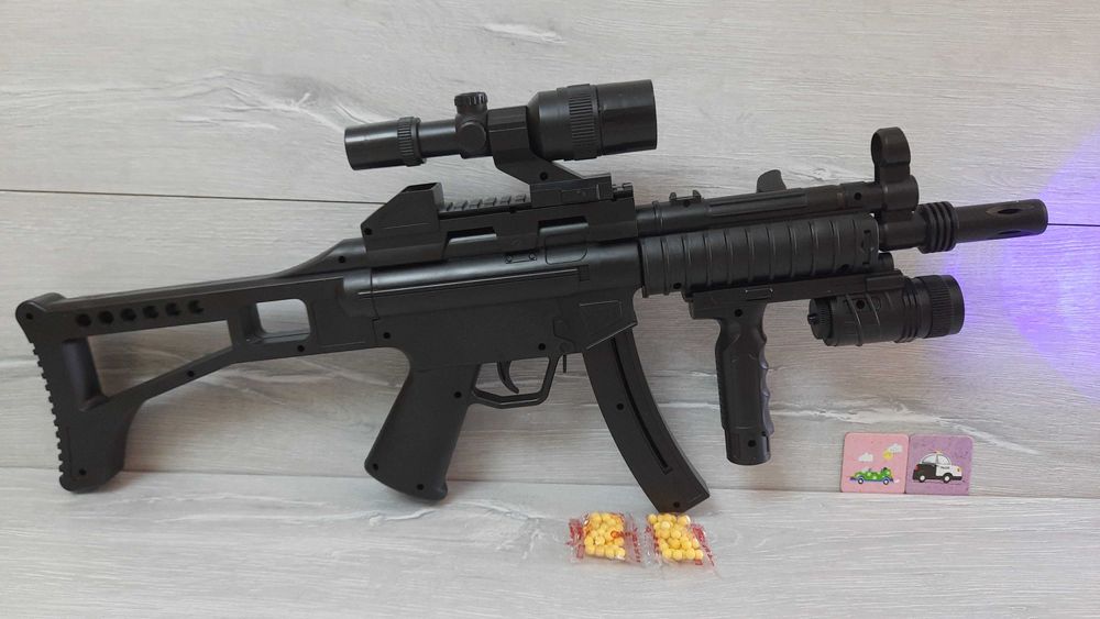 Автомат детский на пульках 6мм, Д-61см 017B с лазером, фонарик, оптика