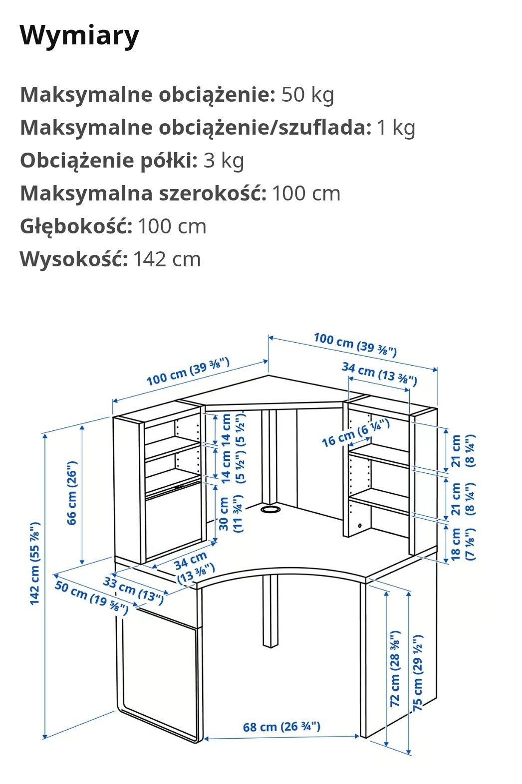 Biurko narozne Micke Ikea
